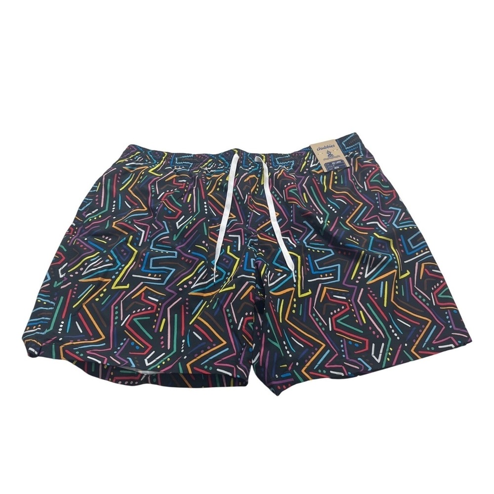 Chubbies Mens Swim Trunks XS Black Neon Geometric Scribble Mesh Liner 4" Inseam